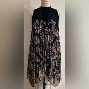 Anthropologie Cecily Pleated Sleeveless Midi Printed Halter Dress Size SP
